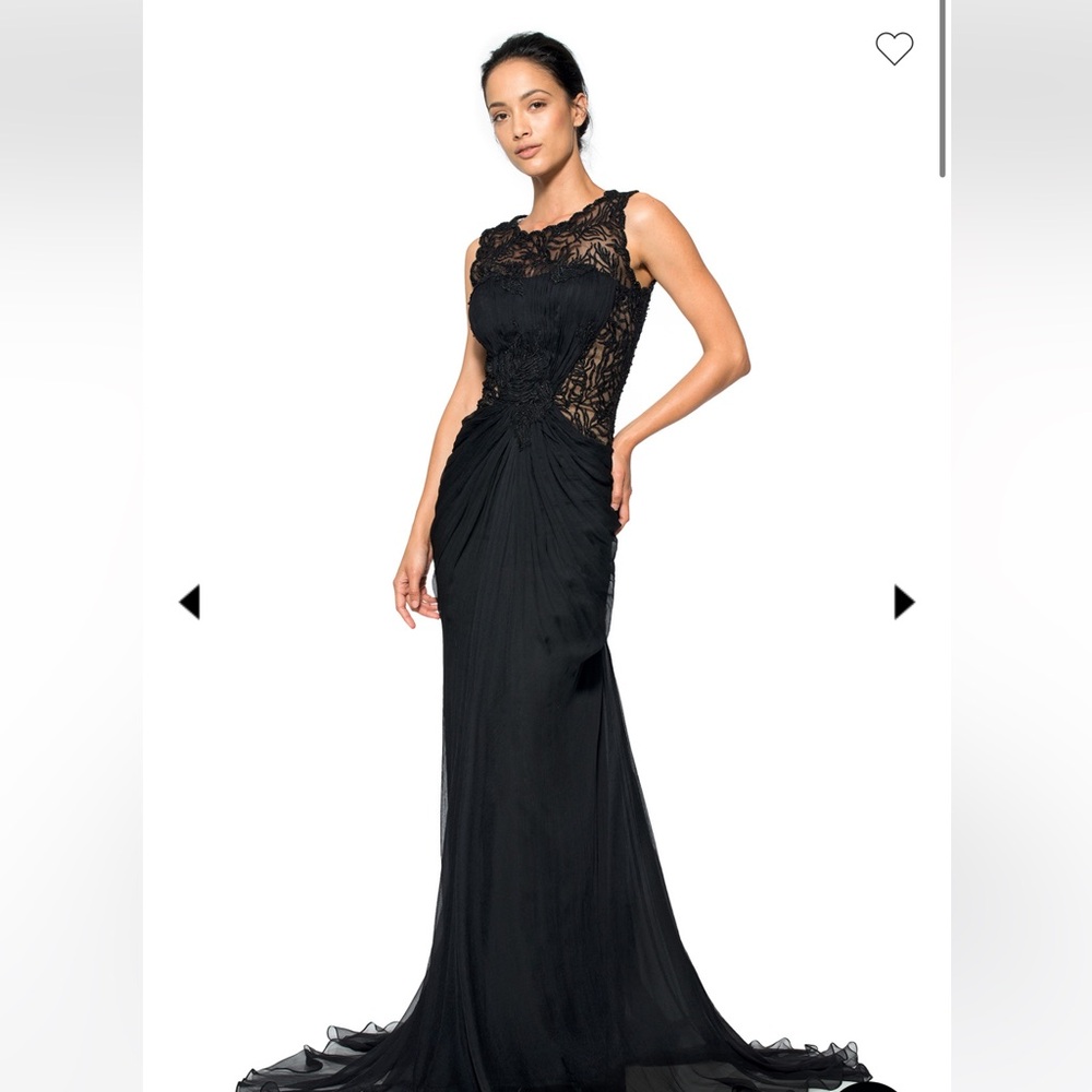 Tadashi Shoji Black  BEADED CRINKLE CHIFFON GOWN YR90326L